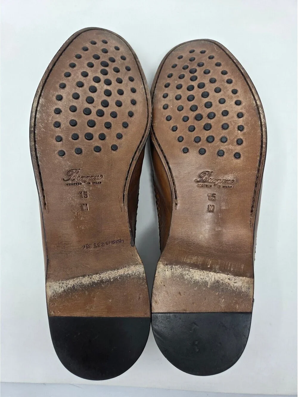 Bragano Men's Brown Leather Woven Moc Toe Loafers Size 15 M